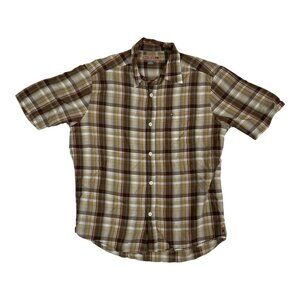 Vintage Quiksilver Short Sleeve Plaid Shirt Brown Surfing Y2K Size Medium